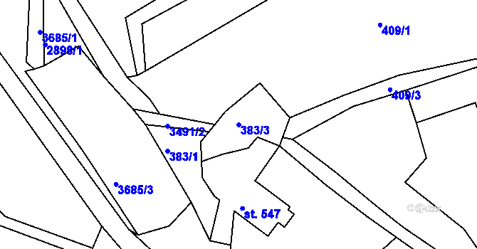 Parcela st. 383/3 v KÚ Krupka, Katastrální mapa