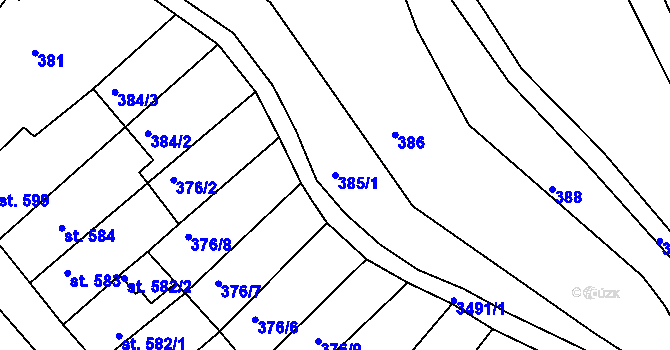Parcela st. 385/1 v KÚ Krupka, Katastrální mapa