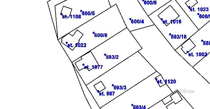 Parcela st. 593/2 v KÚ Krupka, Katastrální mapa
