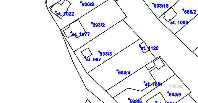 Parcela st. 593/3 v KÚ Krupka, Katastrální mapa