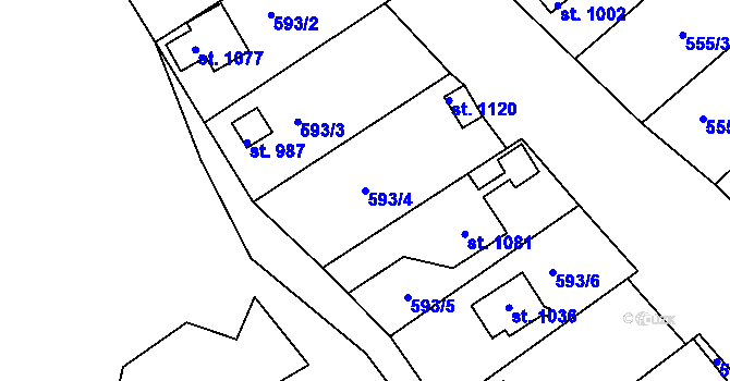 Parcela st. 593/4 v KÚ Krupka, Katastrální mapa