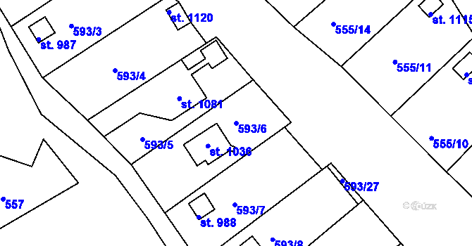 Parcela st. 593/6 v KÚ Krupka, Katastrální mapa