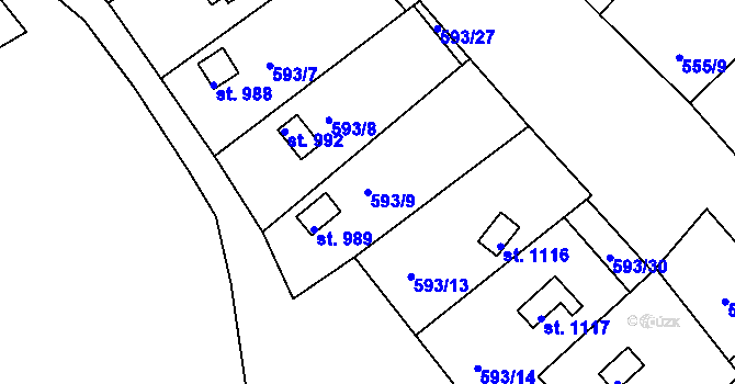 Parcela st. 593/9 v KÚ Krupka, Katastrální mapa