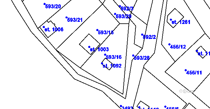 Parcela st. 593/16 v KÚ Krupka, Katastrální mapa