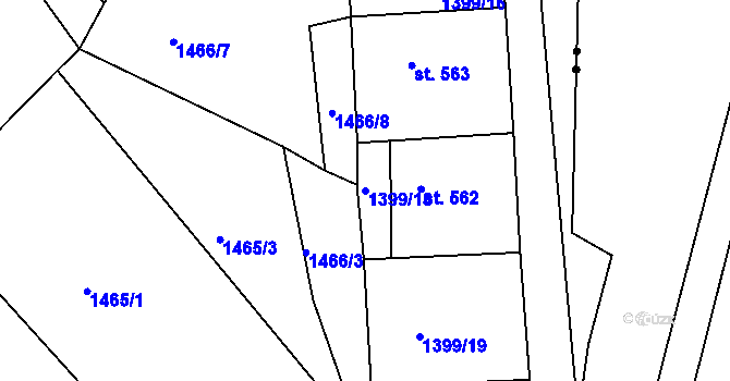 Parcela st. 1399/18 v KÚ Krupka, Katastrální mapa