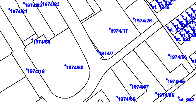 Parcela st. 1974/7 v KÚ Krupka, Katastrální mapa