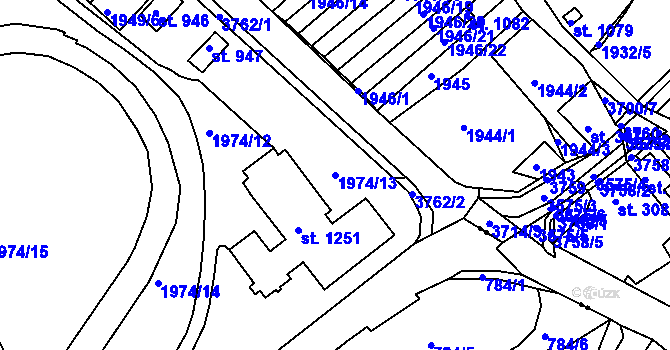 Parcela st. 1974/13 v KÚ Krupka, Katastrální mapa