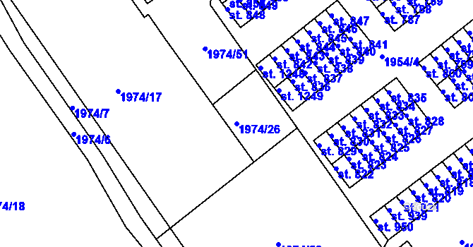 Parcela st. 1974/26 v KÚ Krupka, Katastrální mapa