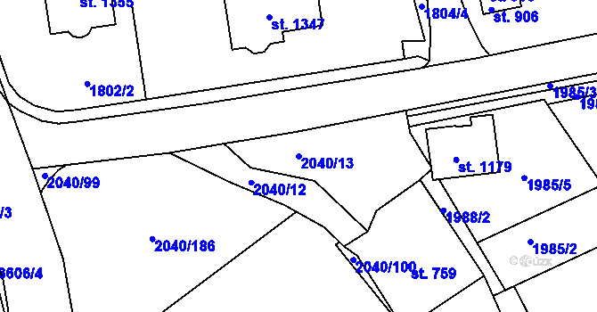 Parcela st. 2040/13 v KÚ Krupka, Katastrální mapa
