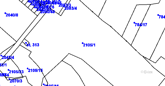 Parcela st. 2105/1 v KÚ Krupka, Katastrální mapa