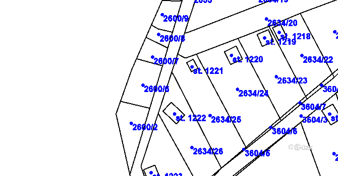 Parcela st. 2634/3 v KÚ Krupka, Katastrální mapa