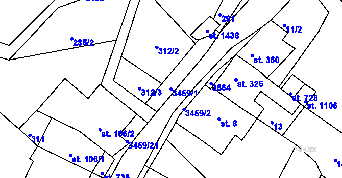 Parcela st. 3459/1 v KÚ Krupka, Katastrální mapa
