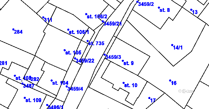 Parcela st. 3459/3 v KÚ Krupka, Katastrální mapa