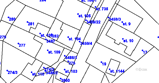 Parcela st. 3459/4 v KÚ Krupka, Katastrální mapa