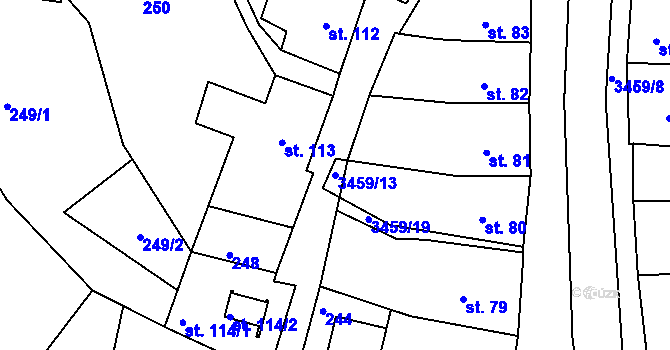 Parcela st. 3459/13 v KÚ Krupka, Katastrální mapa