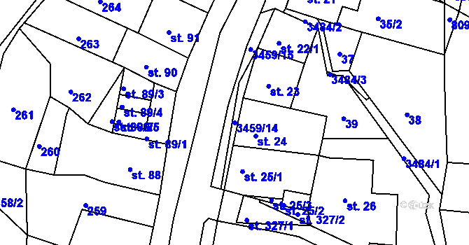 Parcela st. 3459/14 v KÚ Krupka, Katastrální mapa