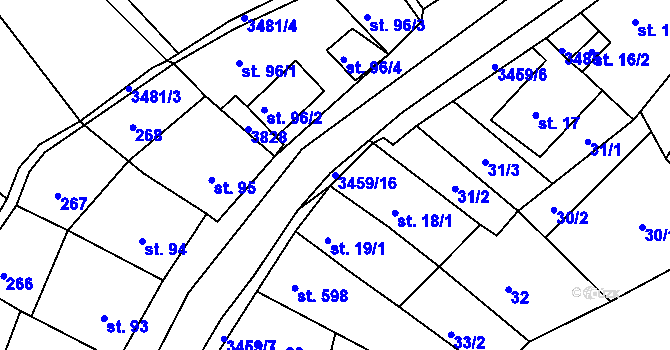 Parcela st. 3459/16 v KÚ Krupka, Katastrální mapa