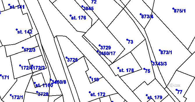 Parcela st. 3460/17 v KÚ Krupka, Katastrální mapa
