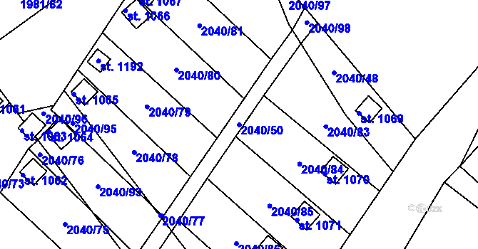 Parcela st. 2040/50 v KÚ Krupka, Katastrální mapa