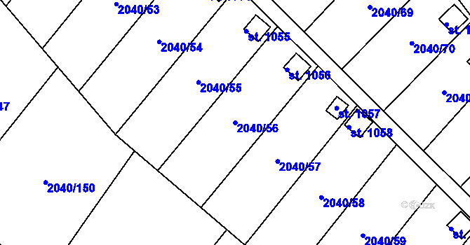Parcela st. 2040/56 v KÚ Krupka, Katastrální mapa