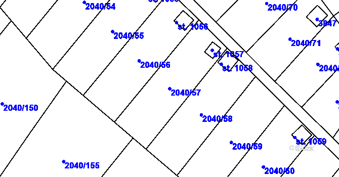 Parcela st. 2040/57 v KÚ Krupka, Katastrální mapa