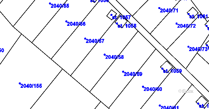Parcela st. 2040/58 v KÚ Krupka, Katastrální mapa