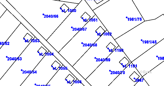 Parcela st. 2040/68 v KÚ Krupka, Katastrální mapa