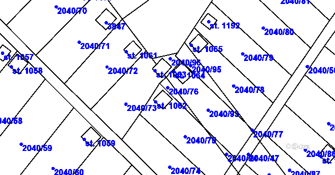 Parcela st. 2040/76 v KÚ Krupka, Katastrální mapa