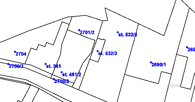 Parcela st. 532/3 v KÚ Krupka, Katastrální mapa