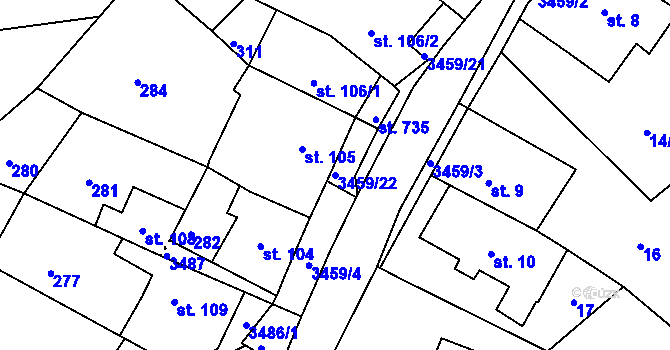 Parcela st. 3459/22 v KÚ Krupka, Katastrální mapa