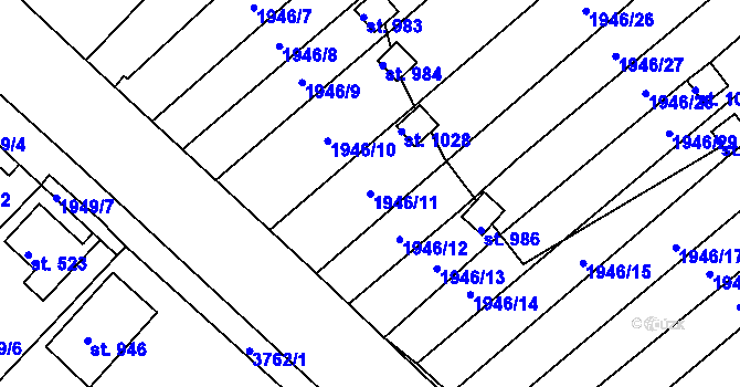 Parcela st. 1946/11 v KÚ Krupka, Katastrální mapa