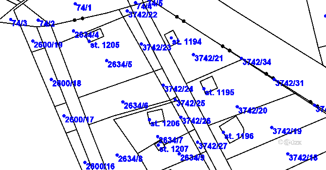 Parcela st. 3742/24 v KÚ Krupka, Katastrální mapa