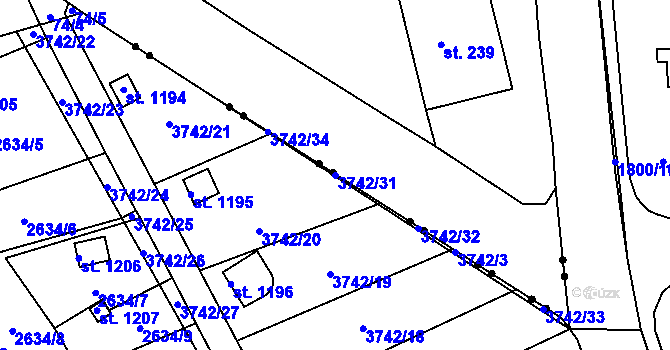 Parcela st. 3742/31 v KÚ Krupka, Katastrální mapa