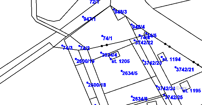Parcela st. 2634/4 v KÚ Krupka, Katastrální mapa