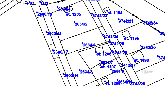 Parcela st. 2634/6 v KÚ Krupka, Katastrální mapa
