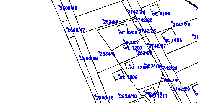 Parcela st. 2634/8 v KÚ Krupka, Katastrální mapa