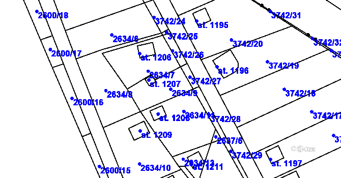 Parcela st. 2634/9 v KÚ Krupka, Katastrální mapa