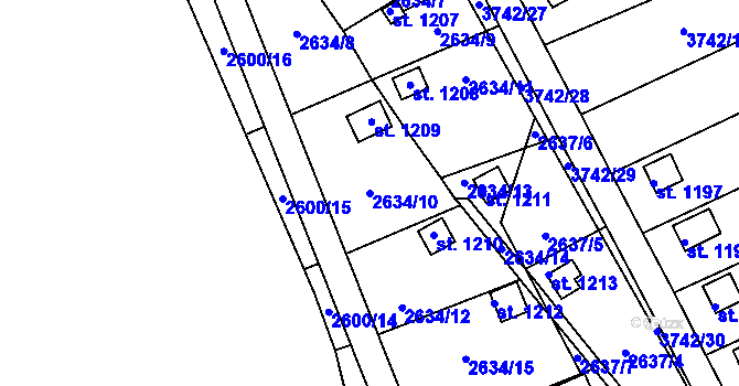 Parcela st. 2634/10 v KÚ Krupka, Katastrální mapa