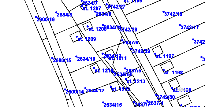 Parcela st. 2634/13 v KÚ Krupka, Katastrální mapa