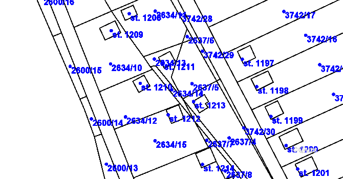 Parcela st. 2634/14 v KÚ Krupka, Katastrální mapa