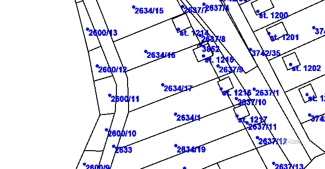 Parcela st. 2634/17 v KÚ Krupka, Katastrální mapa