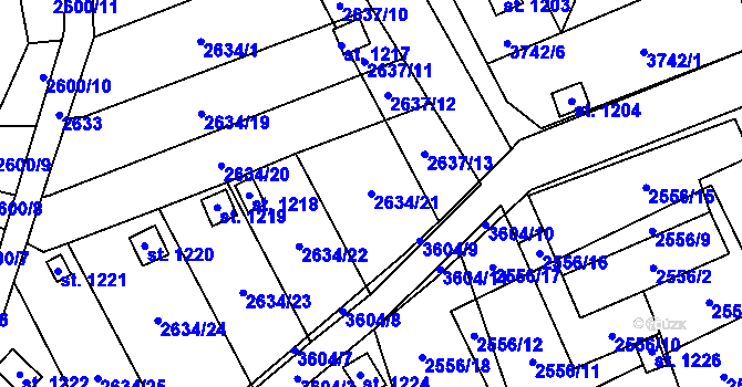 Parcela st. 2634/21 v KÚ Krupka, Katastrální mapa