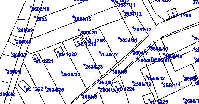Parcela st. 2634/22 v KÚ Krupka, Katastrální mapa