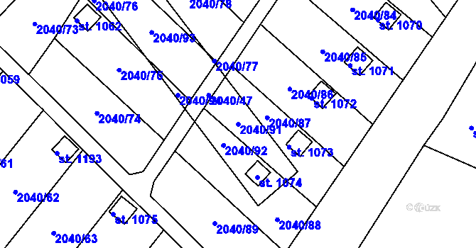 Parcela st. 2040/91 v KÚ Krupka, Katastrální mapa