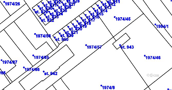 Parcela st. 1974/57 v KÚ Krupka, Katastrální mapa