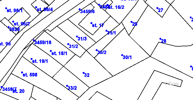 Parcela st. 30/2 v KÚ Krupka, Katastrální mapa