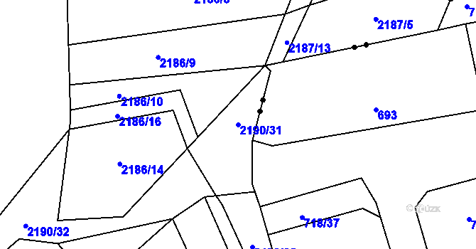 Parcela st. 2190/31 v KÚ Krupka, Katastrální mapa