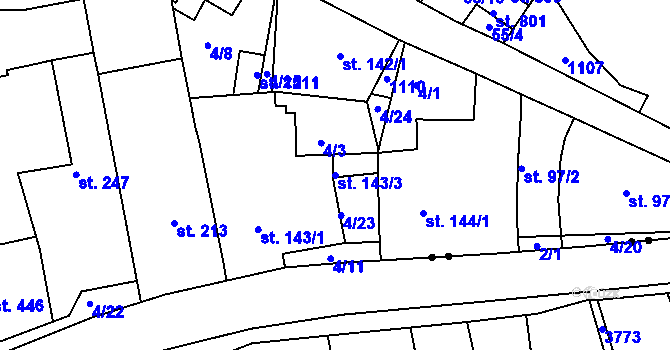 Parcela st. 143/3 v KÚ Bohosudov, Katastrální mapa