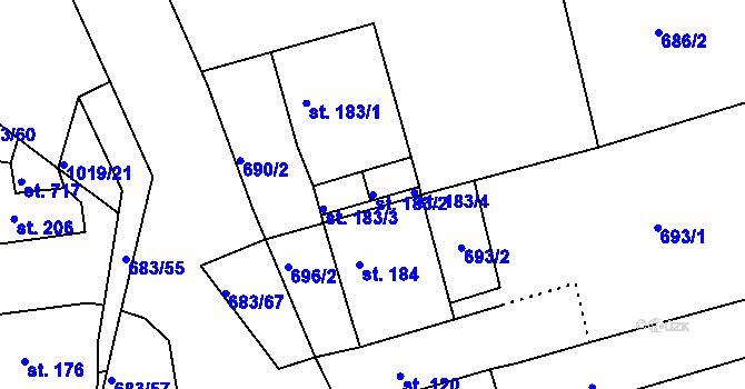 Parcela st. 183/2 v KÚ Bohosudov, Katastrální mapa