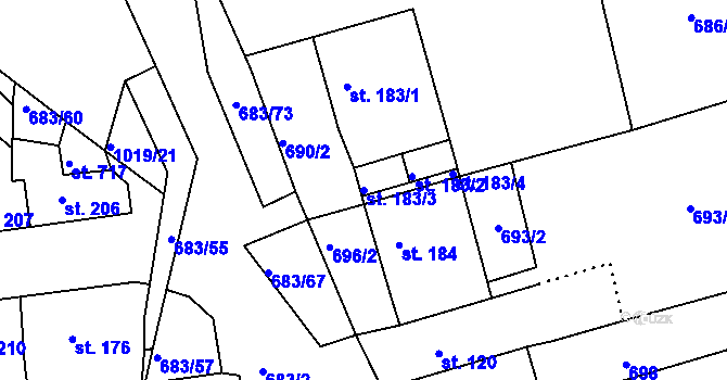 Parcela st. 183/3 v KÚ Bohosudov, Katastrální mapa